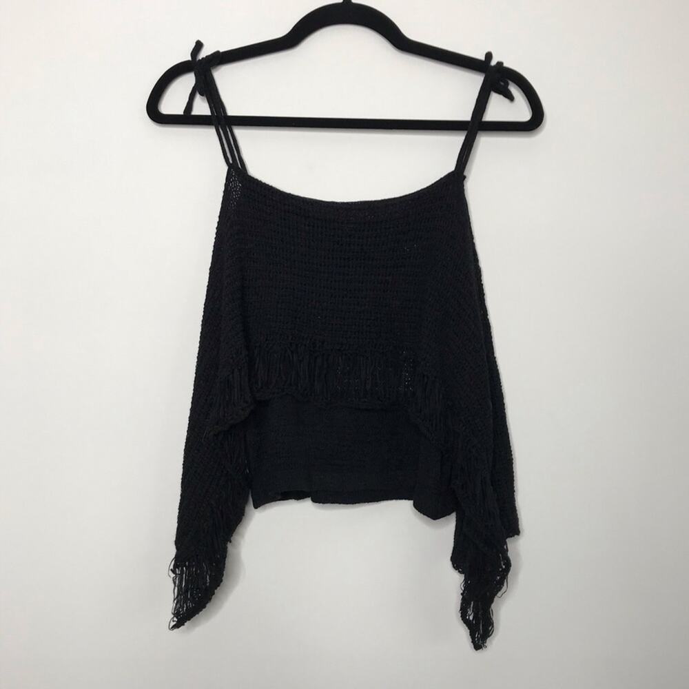 New SomeDays Lovin XSmall XS Black Crochet Off the Shoulder Knit Top Boho Fringe